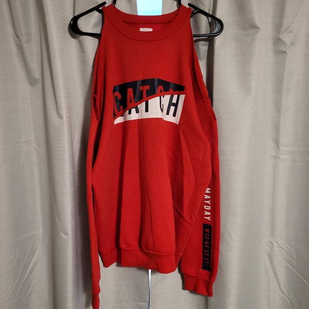 Red crewneck graphic sweater